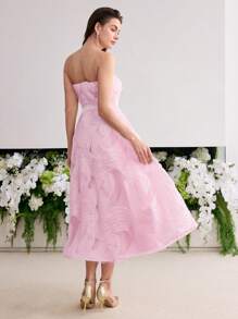 MOTF Soiréza Vestido midi de línea A con bordado de malla