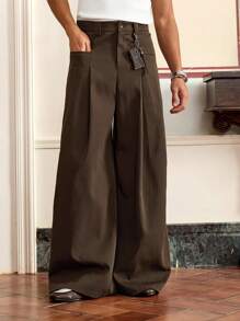 SWAVVY Men's Woven Fashion Casual Loose Wide-Legged Solid Color Baggy Pants For Everyday, School