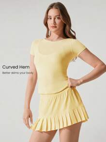 GLOWMODE TENCEL™ Modal Silky Smooth Knotted Back Boat Neck Short Sleeve Active Tee Daily Casual Wear - Butter Yellow - View 4