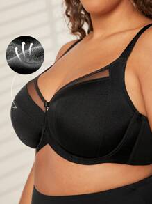 LUVLETTE Plus Curvy Lingerie Black Unlined Full Coverage Side Support Mesh Sheer Airy Basic Breezy Comfort Minimizer Bra - Black - View 8