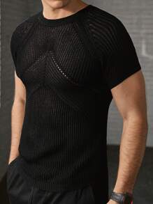 BRENVOR Parte superior de punto casual, suelta y de manga corta para hombres, para uso diario