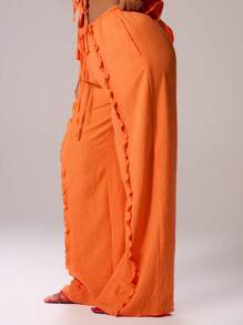 MUSERA Pantalones casuales de pierna ancha con efecto de lino, cintura con cordón, volantes, para vacaciones en Ibiza, primavera, verano, festival, playa, romántico, elegante, regalo de boda, invitado, aeropuerto