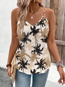 SHEIN LUNE 大码女式休闲花卉图案 V 领吊带背心，适合夏季