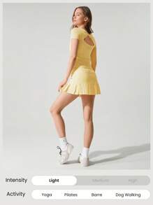 GLOWMODE TENCEL™ Modal Silky Smooth Knotted Back Boat Neck Short Sleeve Active Tee Daily Casual Wear - Butter Yellow - View 7