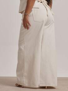 MUSERA Plus Mid Rise Relaxed Fit Wide Leg Jeans Only Spring Summer Vacation Graduation Sexy Cute Elegant Beach Holiday Party - Cream - View 4