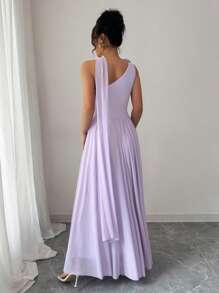 Elenzga Women's Elegant Holiday & Casual European Style Floral Decor Halter Neck Dress With Flowing Sashes, Suitable For Vacation, Dates, Outings, Travel And Other Occasions