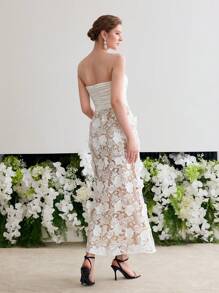 MOTF Soiréza CONTRAST GUIPURE LACE RUCHED COCKTAIL DRESS - White - View 4