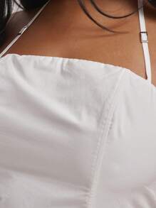 MUSERA Plus Halterneck Buckle White,Summer,Cute,Holiday,Party Elegant Fitted Bodice Mini Dress Graduation Flowy Versatile Bridal Hen Do Bachelorette - White - View 6