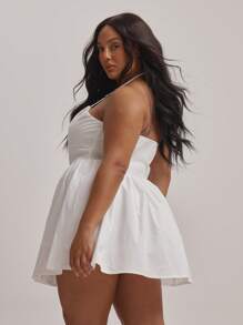 MUSERA Plus Halterneck Buckle White,Summer,Cute,Holiday,Party Elegant Fitted Bodice Mini Dress Graduation Flowy Versatile Bridal Hen Do Bachelorette - White - View 4