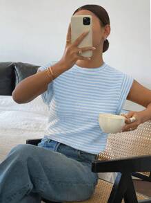 Siren Gaze Men's Striped Short Sleeve Practical Multipurpose T-Shirt Summer Casual Blue - Baby Blue - View 3