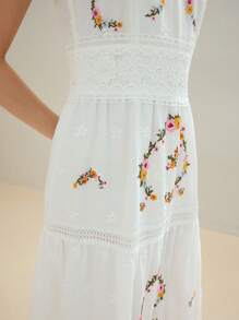 MOTF STUDIO FLOWER EMBROIDERY RUFFLE HEM CAMI DRESS - White - View 3