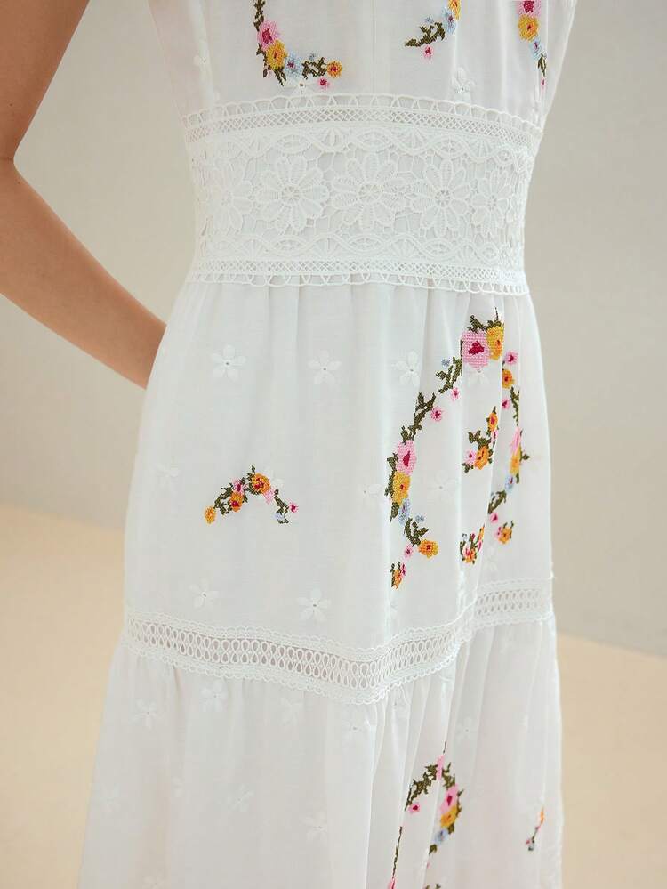 MOTF STUDIO FLOWER EMBROIDERY RUFFLE HEM CAMI DRESS