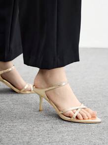 CUCCOO BIZCHIC 杏色镜面尖头低跟女式凉鞋 - 金色 - 查看 8