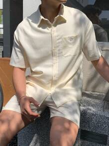 SHEIN Teenager Jungen Set aus texturiertem Hemd und Shorts, lässig, bequem, modisch, vielseitig, süß, weich, geeignet für den täglichen Gebrauch, Schule, Reisen, Strand, Urlaub - Weiss - Übersicht 6