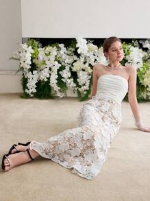 MOTF Soiréza CONTRAST GUIPURE LACE RUCHED COCKTAIL DRESS - White - View 3