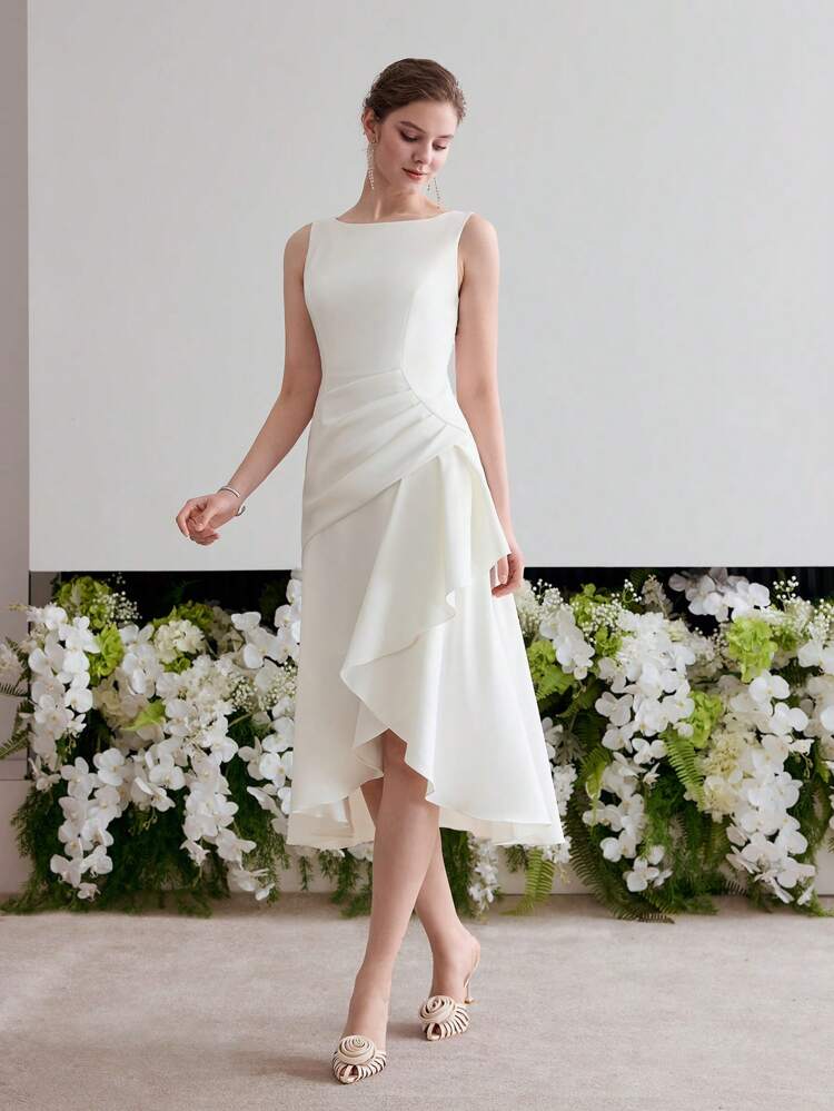 MOTF Soiréza ASYMMETRICAL RUFFLE HEM DRESS,SUMMER DRESSES FOR WOMEN,WHITE DRESSES FOR WOMEN
