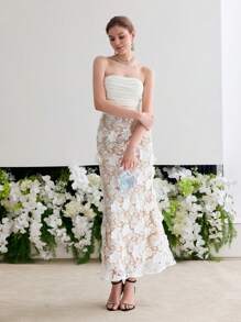 MOTF Soiréza CONTRAST GUIPURE LACE RUCHED COCKTAIL DRESS - White - View 5