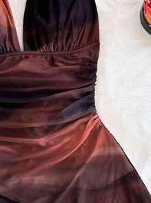 Soleia Vestido mini romántico para vacaciones con cuello en V con tirantes, uva asimétrica y volantes en talla grande para mujeres - Multicolor - Ver 4