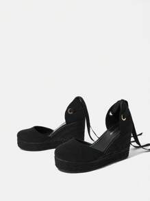 Styleloop Women's Woven Jute Rope Platform Wedge Sandals, Boho Style, Retro American Western Music Festival Party Outfit For Christmas Valentine's Day Holiday Travel Essential Boho Cowgirl Outfit - Black - View 4