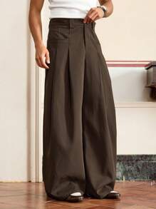SWAVVY Men's Woven Fashion Casual Loose Wide-Legged Solid Color Baggy Pants For Everyday, School
