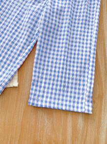 SHEIN LMoss Kids LMoss Baby Girls Summer Cute Striped Camisole And Elastic Waist Pants 2 Pieces Set - Blue and White - View 7