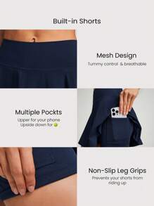 GLOWMODE Quick-Dry Tummy Control Built-In Shorts Pocket Anti-Slip Strips Tennis Skirt Skort Light Support Low Impact Tennis Golf Quick Dry Moisture Wicking