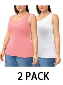 SHEIN Essnce Plus Size Women's Top 2 Pieces, Black Top, White Top, Autumn Base Shirt, Inside And Outside To Wear Top, Going Out Tops Top, White Top Fall Tops Women Tops - Multicolor - View 1