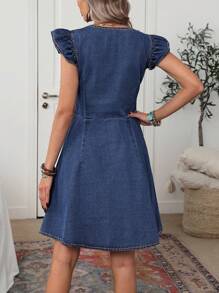 Breezaya Vestido jeans casual feminino com botões frontais e lavagem, verão - Lavagem escura - Ver 2
