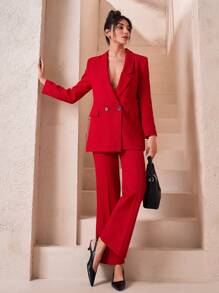 CLARA VERO Bộ vest thanh lịch màu xanh ô liu dành cho nữ - Đỏ - Xem 3