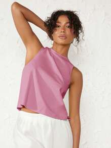 Tseoso 素色高低下擺背心上衣 - 玫紅色 - 查看 2