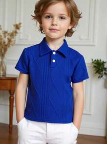 SHEIN Cămașă polo cu guler din tricot jacquard, 1 bucată, pentru băieți cu mâneci scurte, pentru băieți cu vârsta cuprinsă între 4 și 7 ani, potrivit pentru îmbrăcăminte de primăvară și vară. Acest tricou polo Sunny Boy este potrivit pentru ieșiri, școală și ținută acasă.