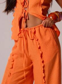 MUSERA Pantalones casuales de pierna ancha con efecto de lino, cintura con cordón, volantes, para vacaciones en Ibiza, primavera, verano, festival, playa, romántico, elegante, regalo de boda, invitado, aeropuerto