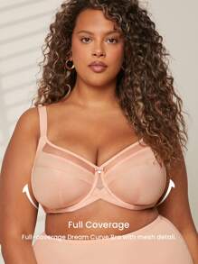 LUVLETTE Plus Unlined Full Coverage Side Support Mesh Sheer Airy Minimizer Bra