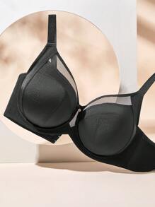 LUVLETTE Plus Curvy Lingerie Black Unlined Full Coverage Side Support Mesh Sheer Airy Basic Breezy Comfort Minimizer Bra - Black - View 10