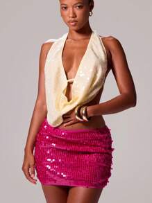 MUSERA Low Rise Lined Sequin Fitted Mini Skirt Rave Cover Up Ibiza Sexy Vacation Holiday Summer Festival Beachwear Romantic Elegant Birthday Tequilla Sunrise Party Sparkly