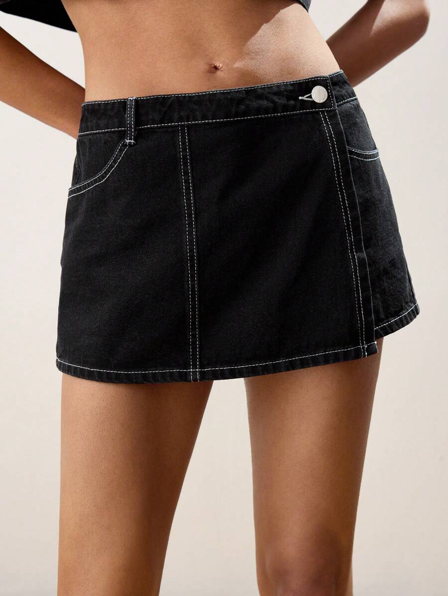 Maija 女士深蓝色牛仔裙裤，休闲百搭 - 黑色 - 查看 1