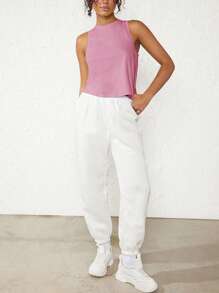 Tseoso 素色高低下擺背心上衣 - 玫紅色 - 查看 4