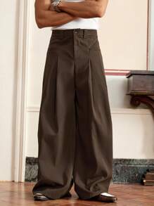 SWAVVY Men's Woven Fashion Casual Loose Wide-Legged Solid Color Baggy Pants For Everyday, School