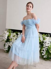 MOTF Soiréza OFF SHOULDER MESH COCKTAIL DRESS - Baby Blue - View 4
