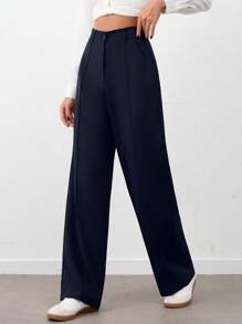 SHEIN Tall Tall Ladies Business Pants For Women Solid Color For Daily Use - Navy Blue - View 3