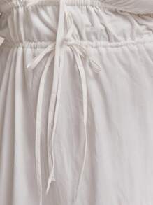 MUSERA Plus V Neck Tie Front Puffball Short Sleeve Sexy Cute Elegant Straight Fit Maxi Dress Graduation Holiday Flowy, Versatile, Loose Long Dress Summer Bridal Hen Do Bachelorette Wedding Easter - White - View 6