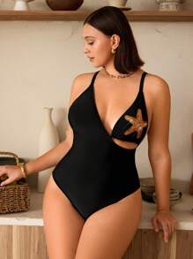 Swim Chiccia 大码女式连体印花吊带背心夏季休闲度假泳衣和沙滩装 - 黑色 - 查看 7