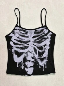 Attitoon Women's Sexy Vintage Skeleton Print Camisole Bodycon Strap Tank Top, Suitable For Summer - Multicolor - View 4
