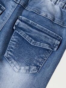 SHEIN NEW Girls Water-Washed Soft & Comfy Casual Vacation Fashion Street Pop Style Water-Washed Distressed Stretch Flare Jeans, Spring/Summer Lightweight Cool 2025 Spring/Summer New Product Suitable For Daily Outing - Light Wash - View 4