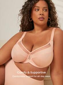 LUVLETTE Plus Unlined Full Coverage Side Support Mesh Sheer Airy Minimizer Bra