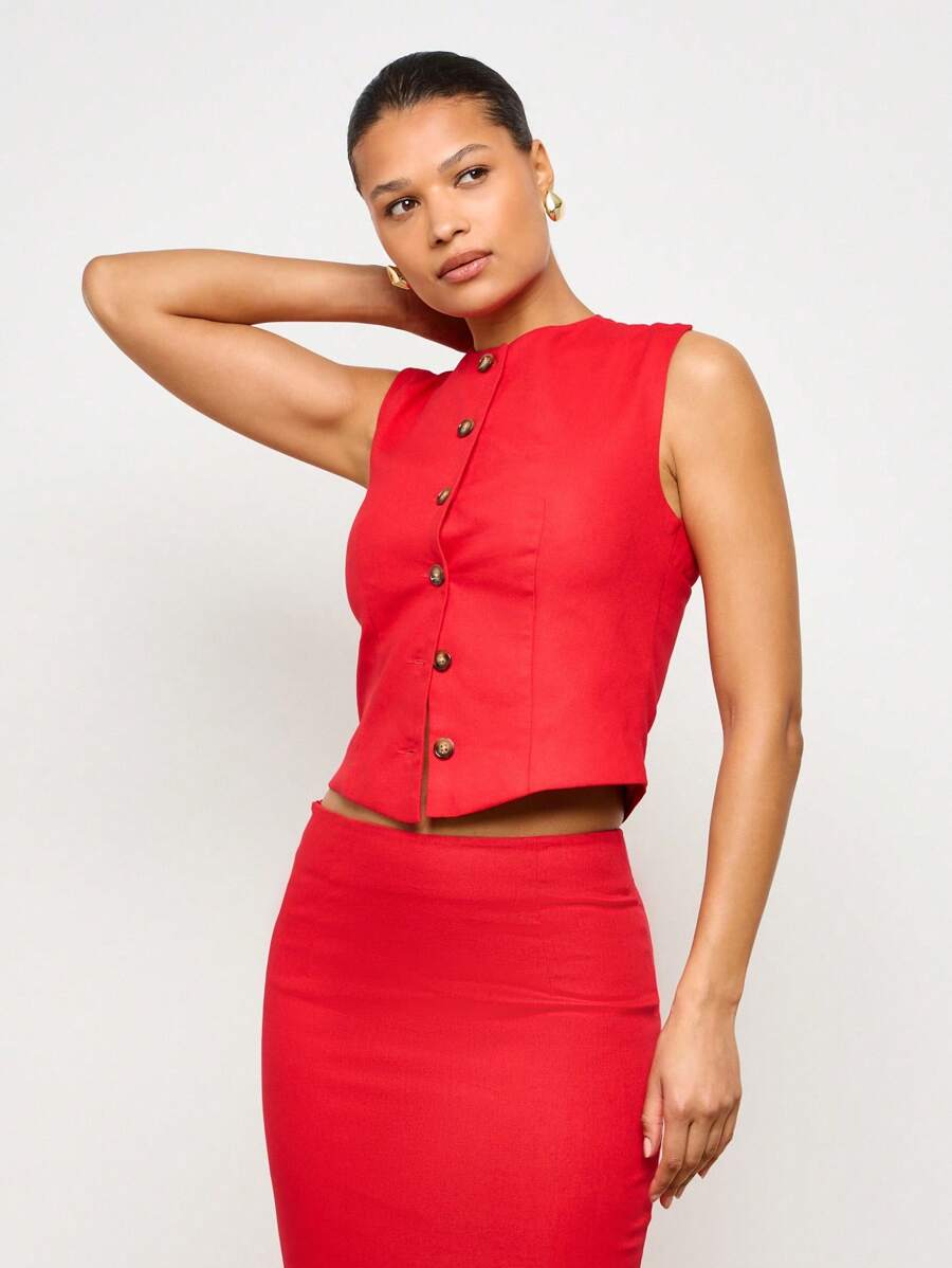 AiiRZ Button Up Cross Back Waistcoat - Red - View 1