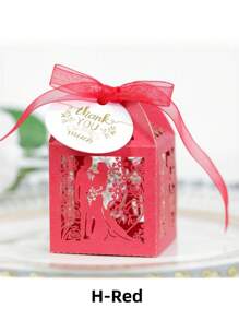 SHEIN 25 Stücke/Packung Braut & Bräutigam Lasergeschnittene perlmuttfarbene Papier-Süßigkeitendose mit Schleife & Dankeschön-Anhänger & Rosenblumendesign, kleine Größe (5*5*8cm) Hochzeitsfeier Geschenkbox
