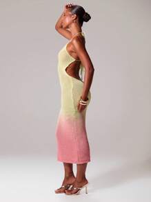 MUSERA 露背钩针轻质针织吊带修身渐变色连衣裙伊比沙岛性感假期春夏节日狂欢沙滩装，适合女性婚礼宾客、优雅、约会之夜、圣诞节秋冬 - 彩色 - 查看 2