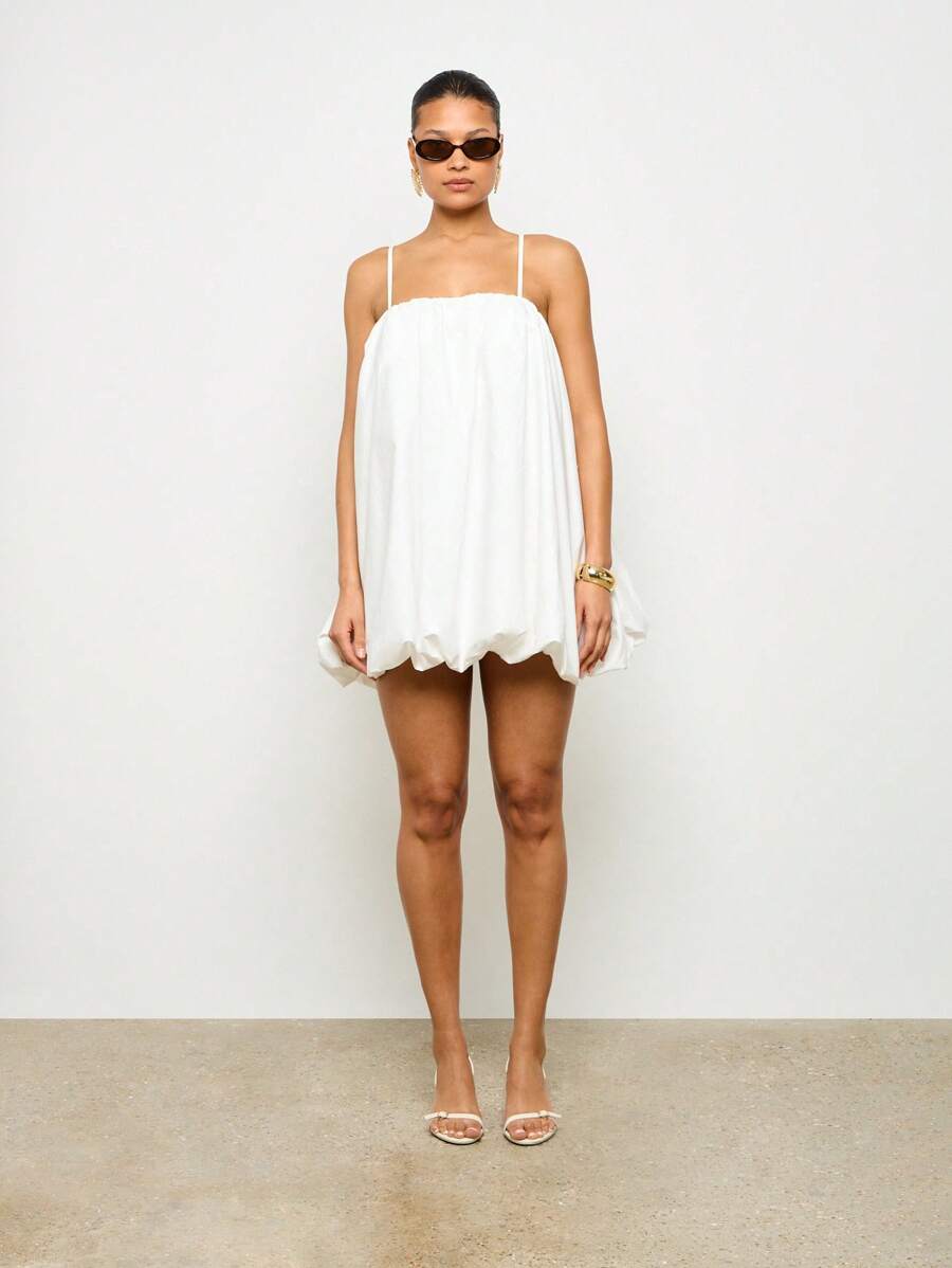 AiiRZ Bubble Hem Mini Dress Spaghetti Strap Summer Flowy Wedding Guest Party Swing Dress Spring Evening Short Ruffled Glamour Chic - White - View 1