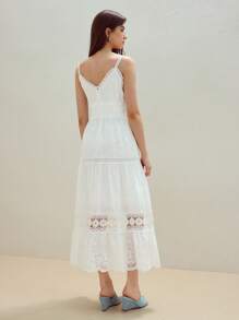 MOTF STUDIO FLOWER EMBROIDERY RUFFLE HEM CAMI DRESS - White - View 5